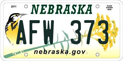 NE license plate AFW373