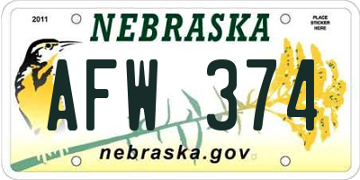 NE license plate AFW374