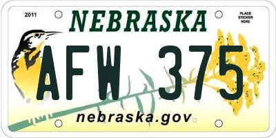 NE license plate AFW375