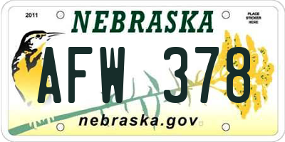 NE license plate AFW378