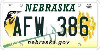 NE license plate AFW386