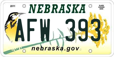 NE license plate AFW393