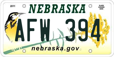 NE license plate AFW394