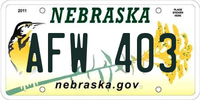 NE license plate AFW403