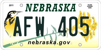 NE license plate AFW405
