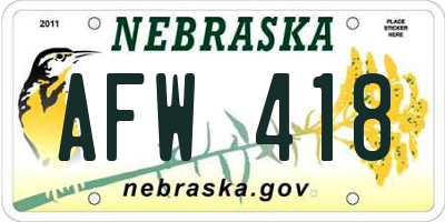 NE license plate AFW418