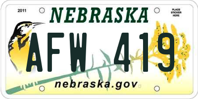NE license plate AFW419