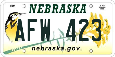 NE license plate AFW423