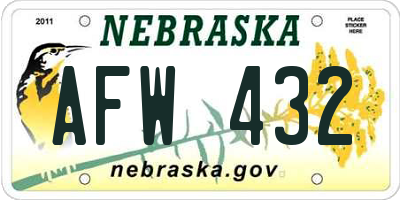 NE license plate AFW432