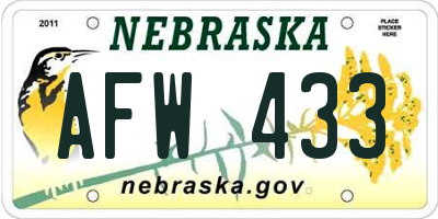 NE license plate AFW433