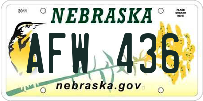 NE license plate AFW436