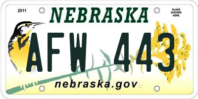 NE license plate AFW443