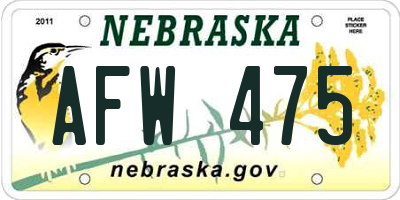 NE license plate AFW475