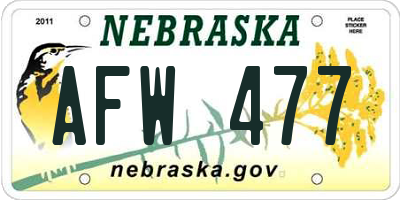 NE license plate AFW477