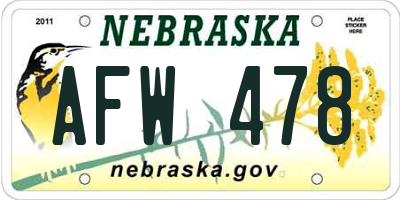 NE license plate AFW478