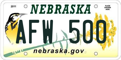 NE license plate AFW500