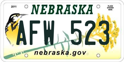 NE license plate AFW523