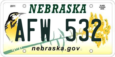 NE license plate AFW532