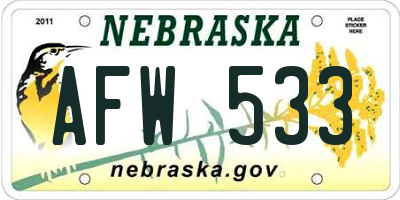 NE license plate AFW533