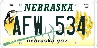 NE license plate AFW534