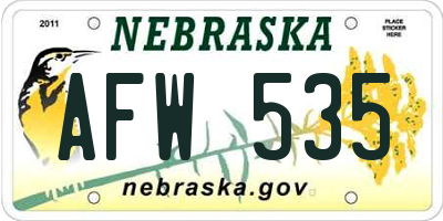 NE license plate AFW535