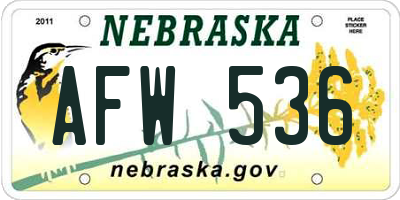 NE license plate AFW536