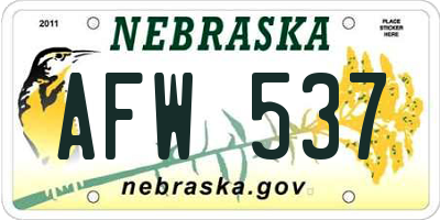 NE license plate AFW537