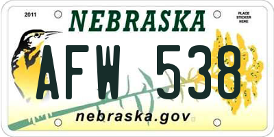 NE license plate AFW538