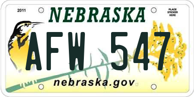 NE license plate AFW547