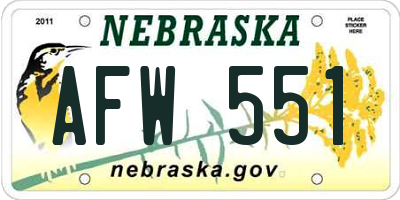 NE license plate AFW551