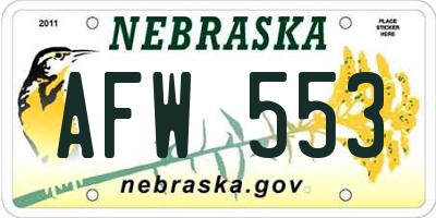 NE license plate AFW553