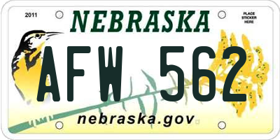 NE license plate AFW562