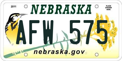 NE license plate AFW575