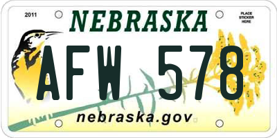 NE license plate AFW578