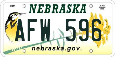 NE license plate AFW596