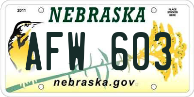 NE license plate AFW603