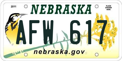 NE license plate AFW617