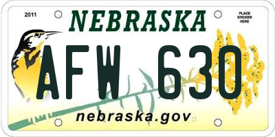NE license plate AFW630
