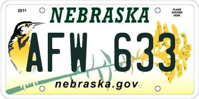 NE license plate AFW633