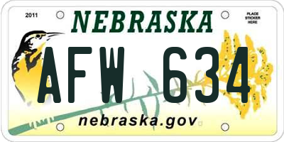 NE license plate AFW634