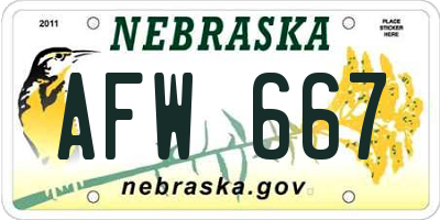 NE license plate AFW667