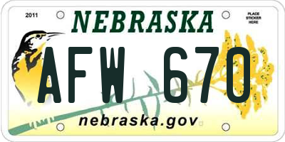 NE license plate AFW670