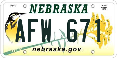 NE license plate AFW671
