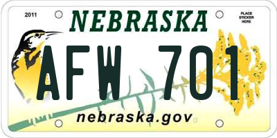 NE license plate AFW701