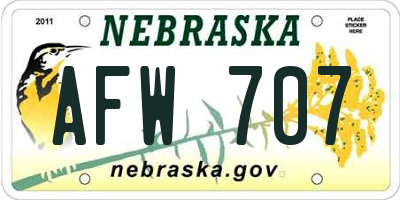 NE license plate AFW707