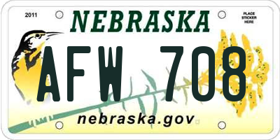 NE license plate AFW708