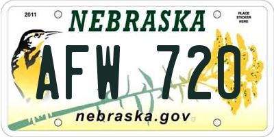 NE license plate AFW720