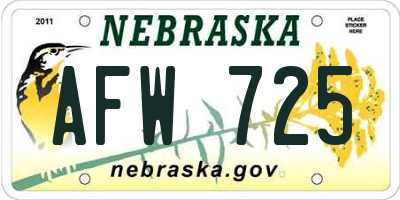 NE license plate AFW725