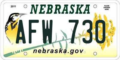 NE license plate AFW730