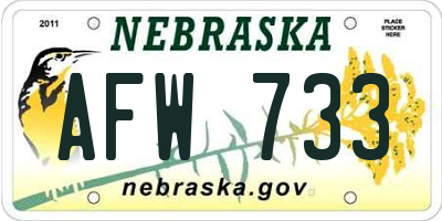 NE license plate AFW733